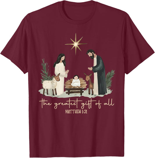 The Greatest Gift of All Jesus Christian Holiday Christmas T-Shirt - T-Shirt | Maroon