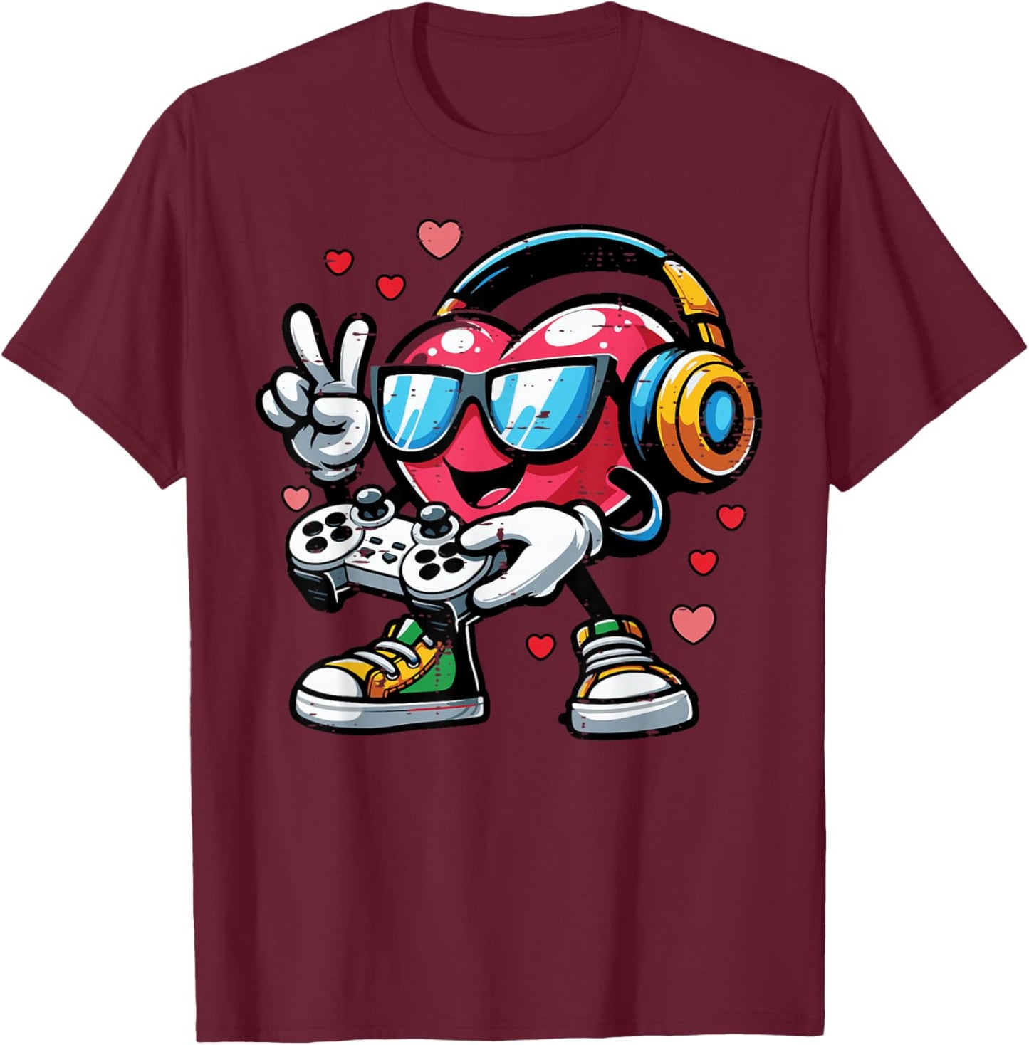 Valentines Day Gamer Heart Gaming Boys Kids Men Youth Teen T-Shirt - T-Shirt | Maroon