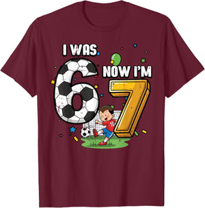 7th Birthday I was 6 Now Im 7 Soccer 67 Meme Boys Kids Youth T-Shirt - T-Shirt | Maroon