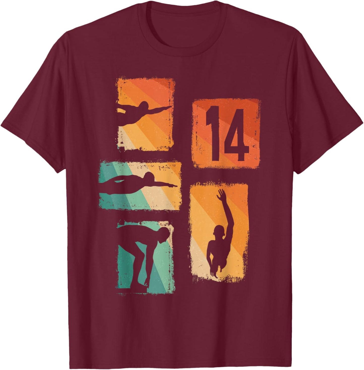 14th Birthday Swimmer Swimming 14 Year Old Boy T-Shirt - T-Shirt | Maroon