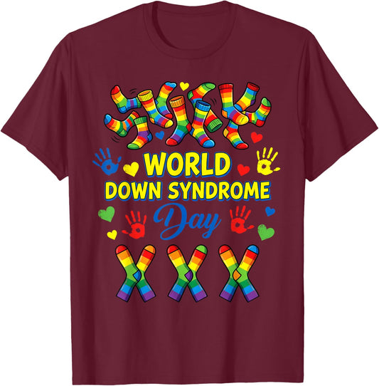 Rock Your Socks Support Awareness World Down Syndrome Day T-Shirt - T-Shirt | Maroon