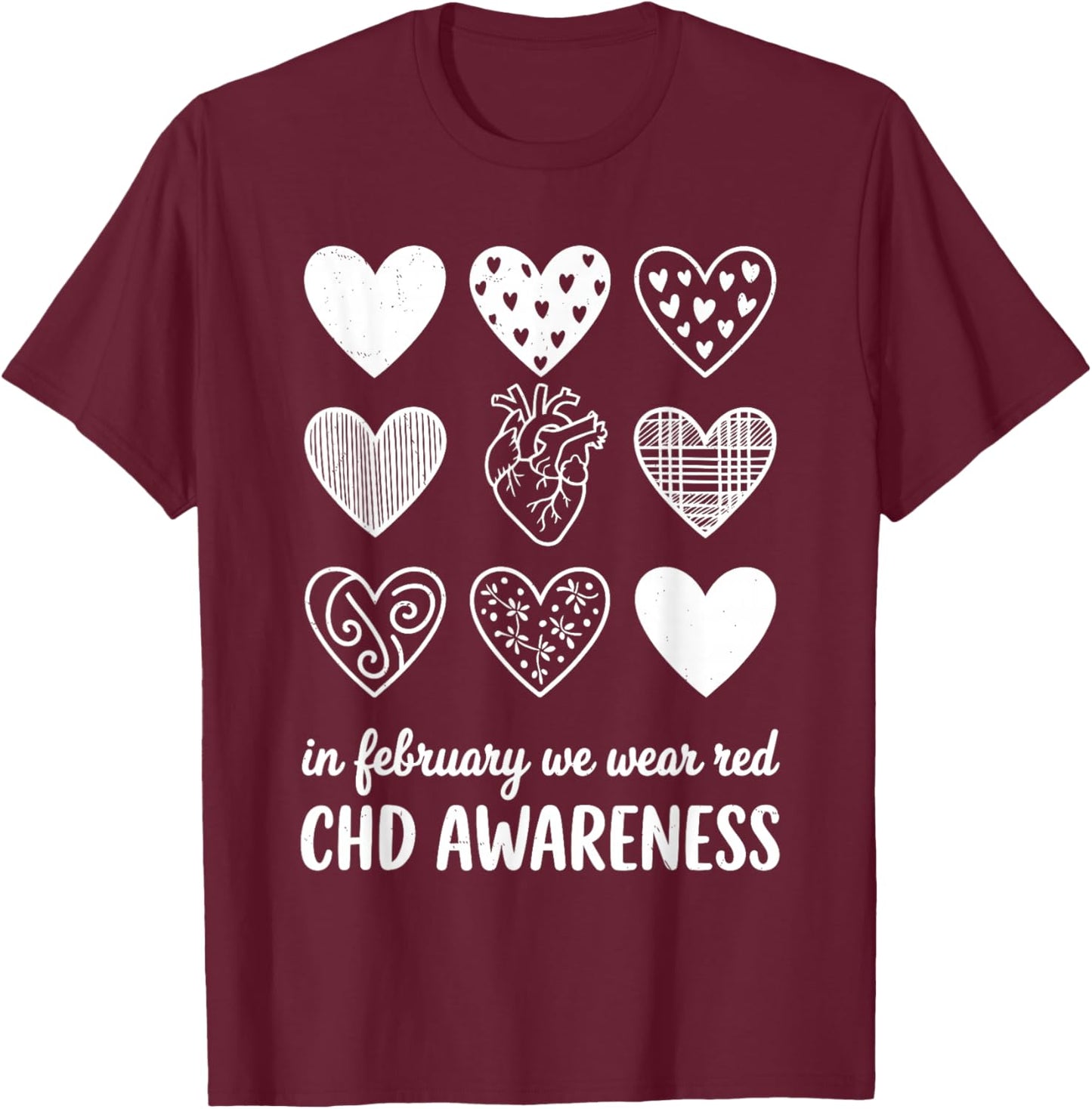 in February We Wear Red Kids Heart Disease Month T-Shirt - T-Shirt | Maroon