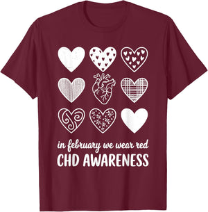 in February We Wear Red Kids Heart Disease Month T-Shirt - T-Shirt | Maroon