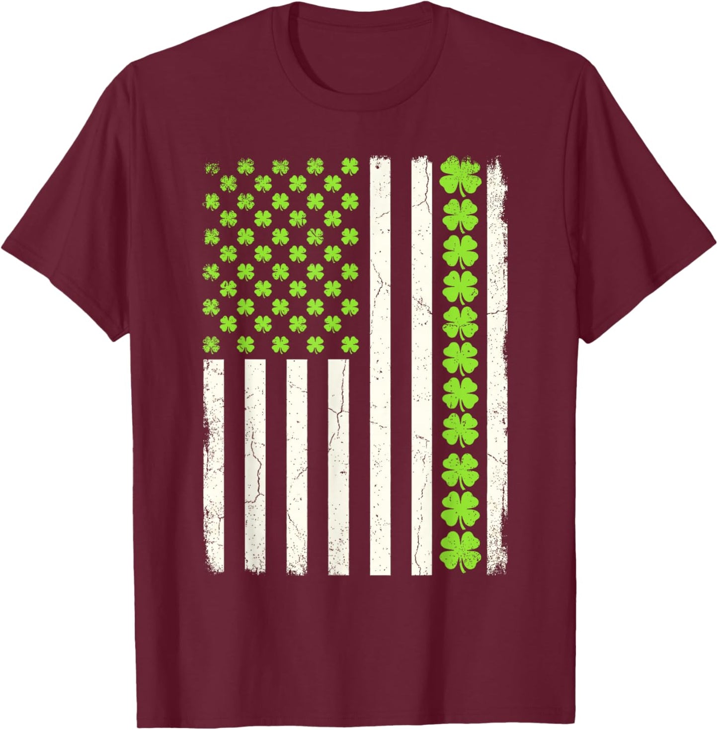 Lucky Shamrocks American Flag St Patrick's Day Men Women T-Shirt - T-Shirt | Maroon