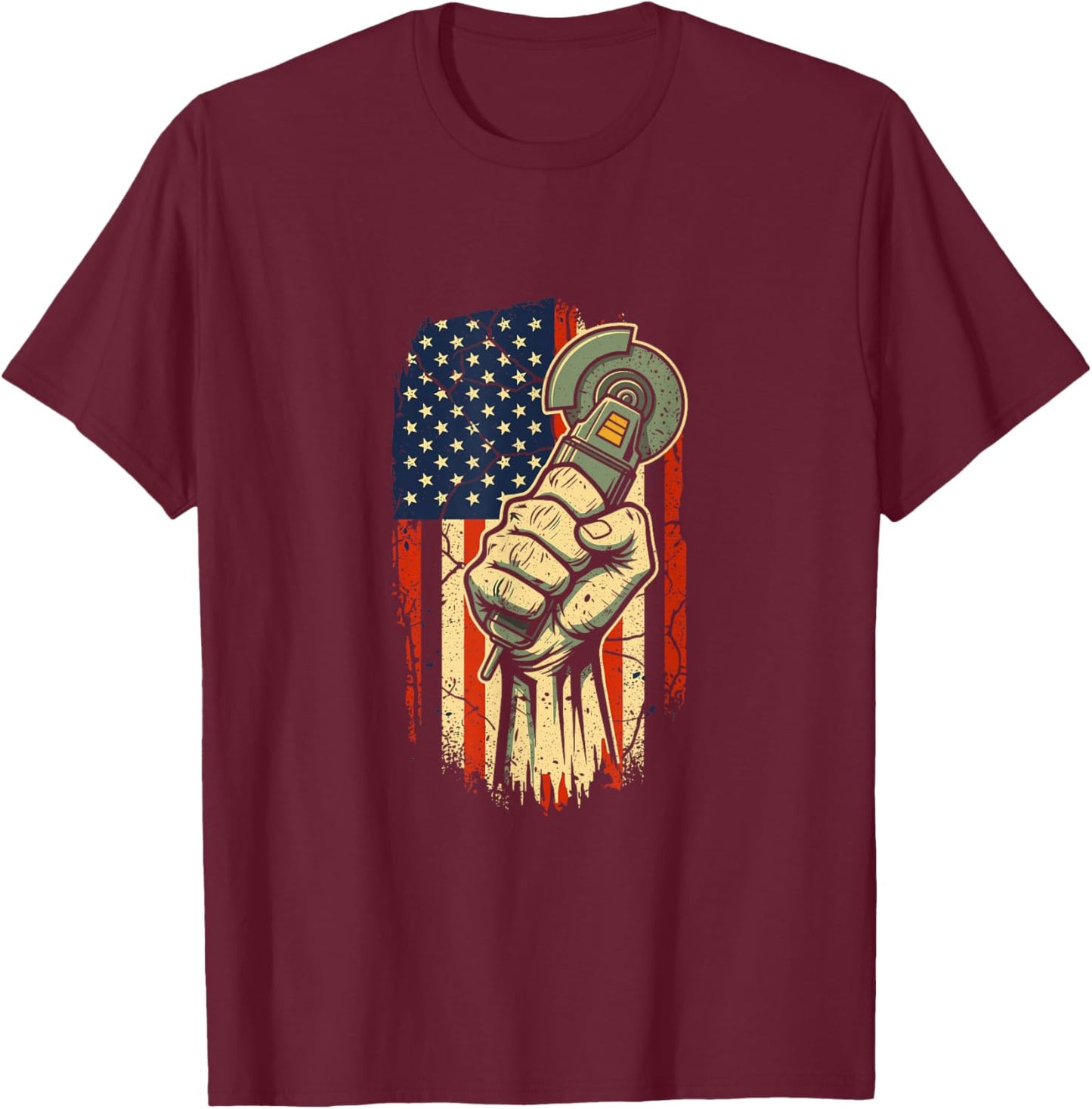 American Flag Angle Grinder American Worker Pride T-Shirt - T-Shirt | Maroon