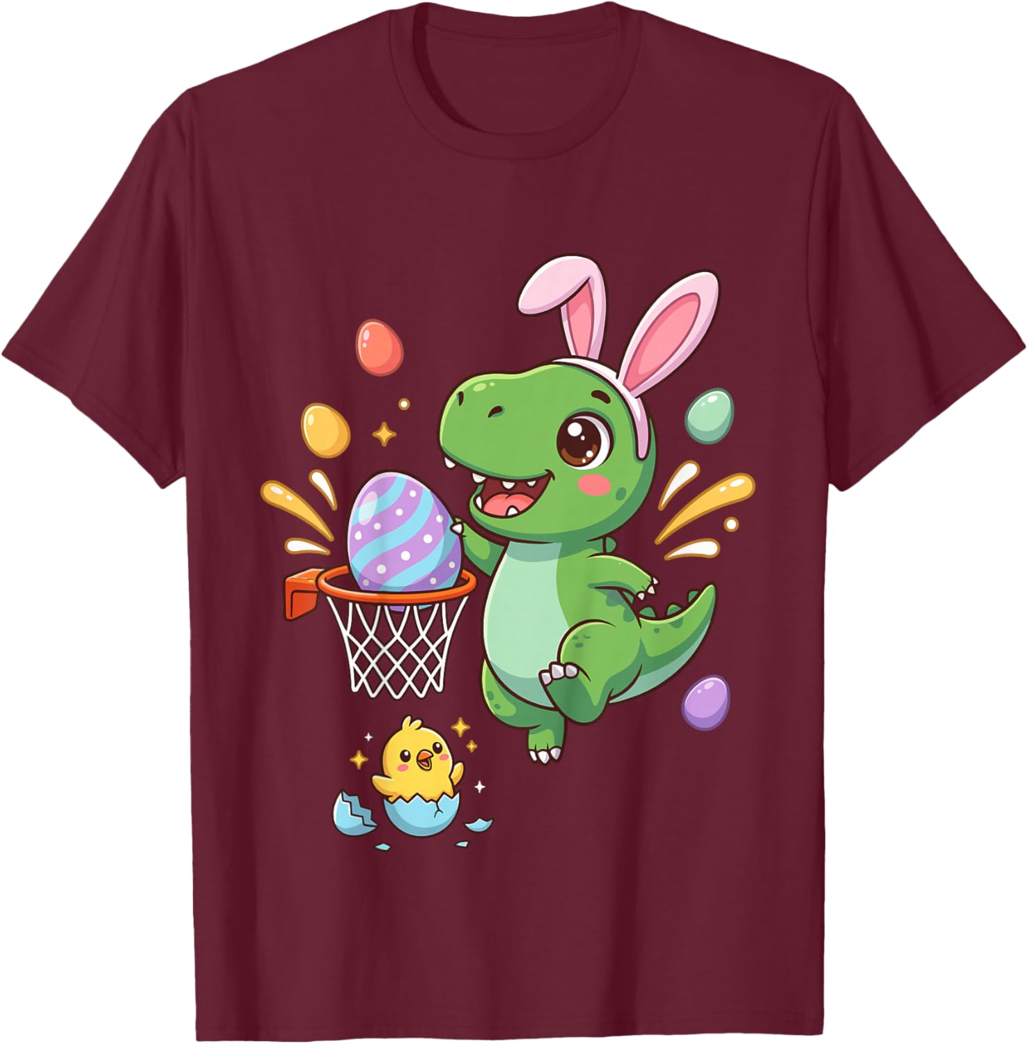 Dino Bunny Happy Funny Egg Toddler Kids Outfit Boys Easter T-Shirt - T-Shirt | Maroon