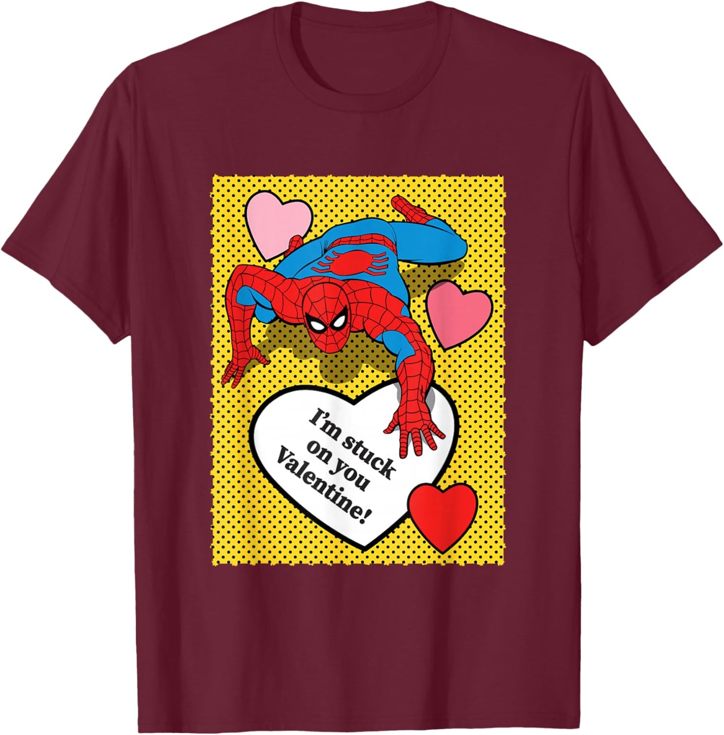 Marvel Comics Spider-Man Valentine Hearts Design T-Shirt - T-Shirt | Maroon