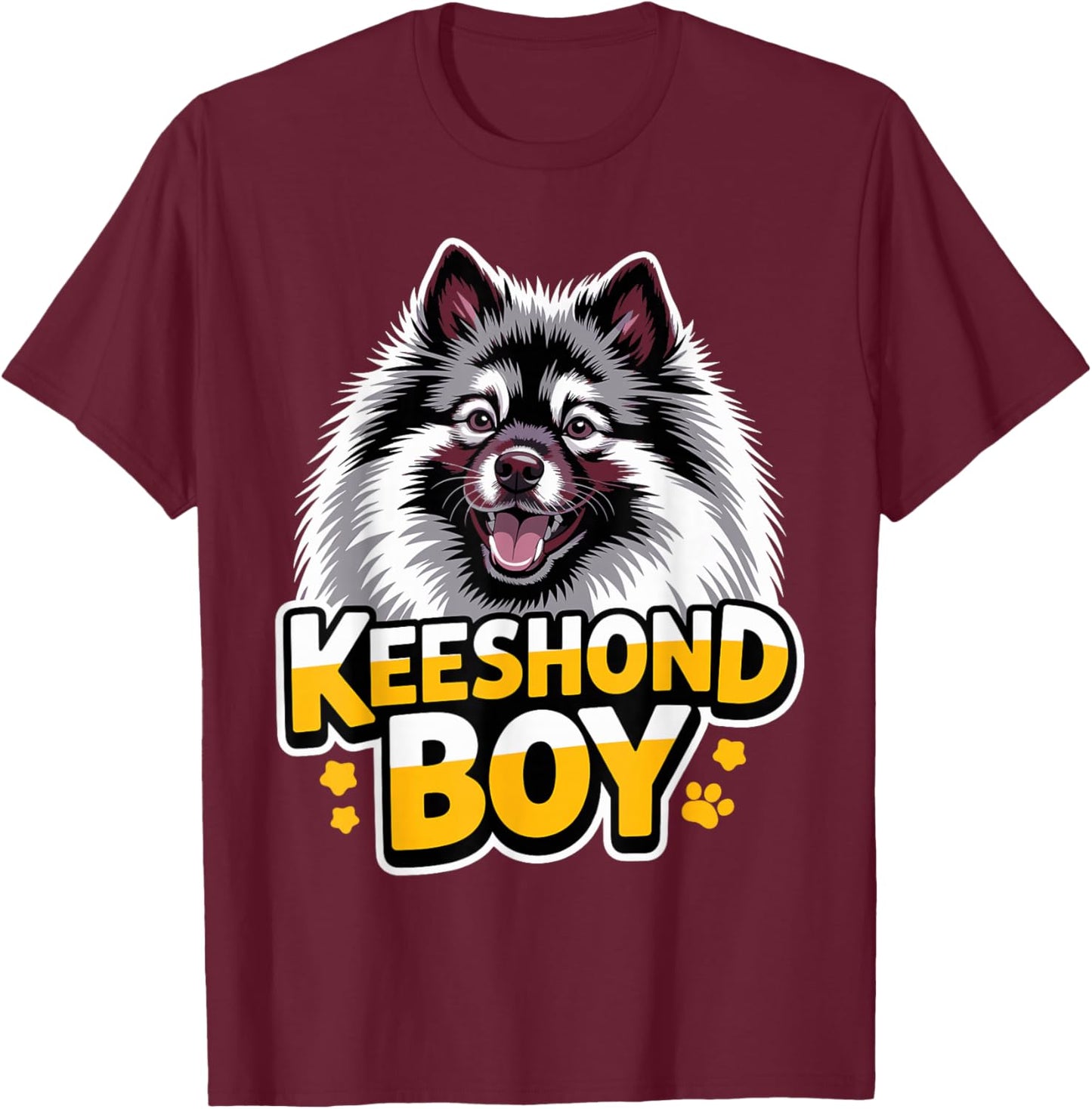 Keeshond Boy Cartoon Puppy Canine Dutch Pet Dog Breed T-Shirt - T-Shirt | Maroon
