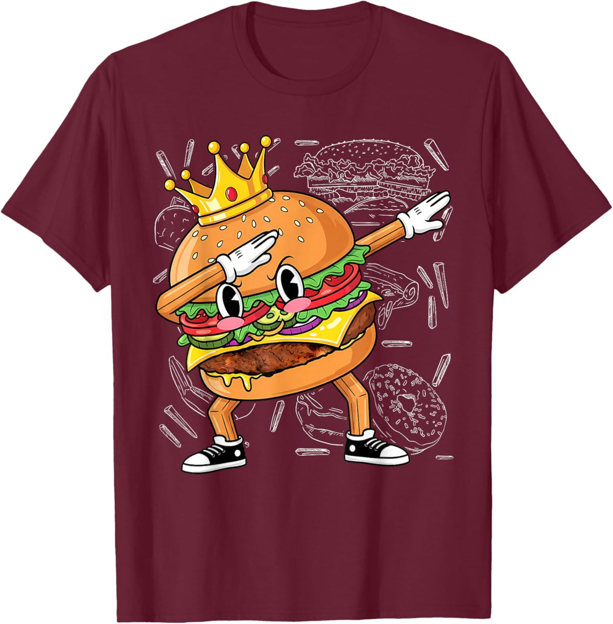King of Burger Dab Dancing Funny Hamburger T-Shirt - T-Shirt | Maroon
