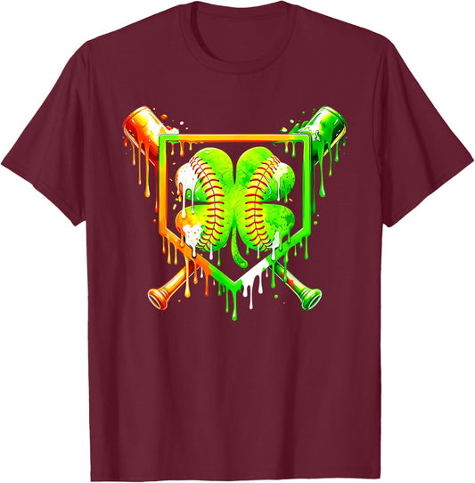 Baseball St Patricks Day Carnival Party Ice Cream Drip Boys T-Shirt - T-Shirt | Maroon