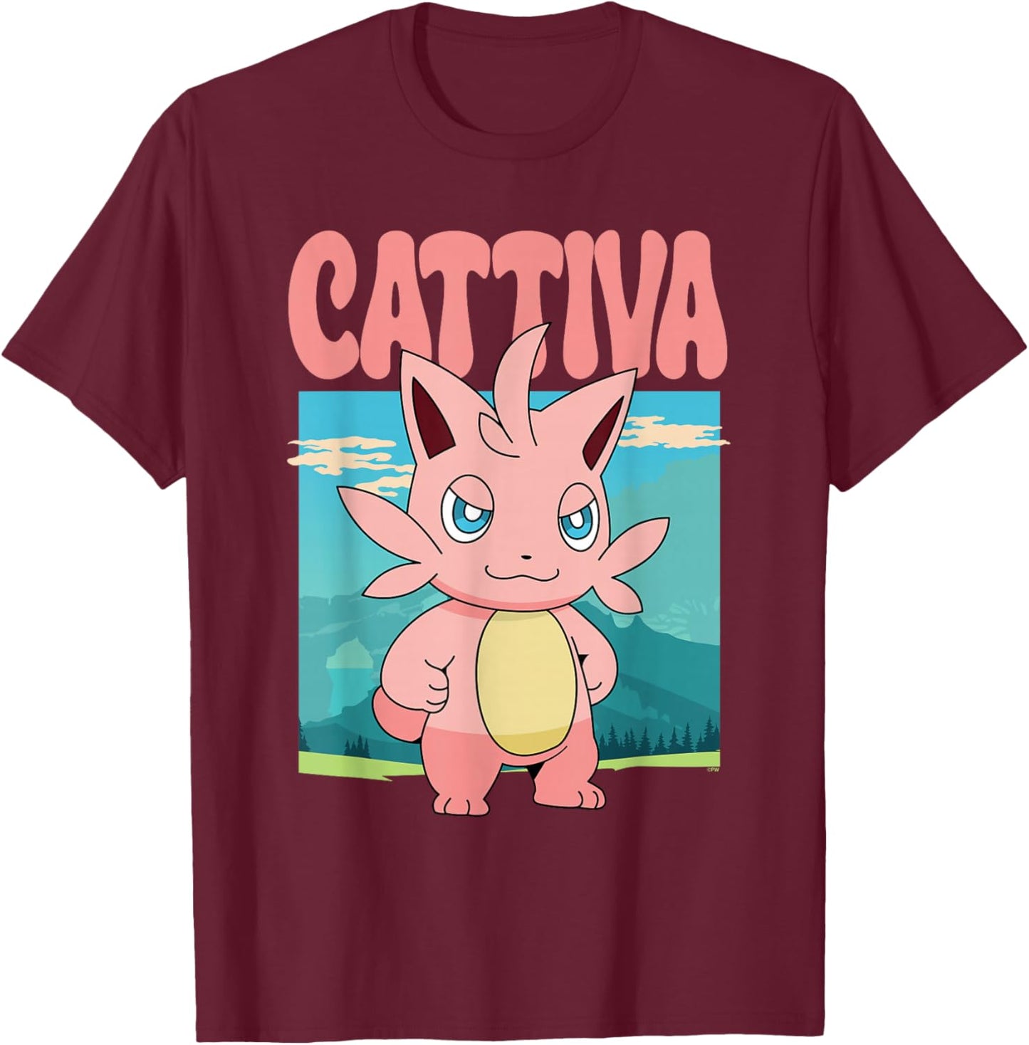 Palworld Cattiva Nature Scene Character Portrait Video Game T-Shirt - T-Shirt | Maroon