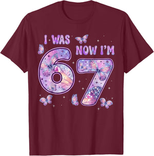 Butterfly 7th Birthday I was 6 Now I'm 7 Birthday Girl Kids T-Shirt - T-Shirt | Maroon