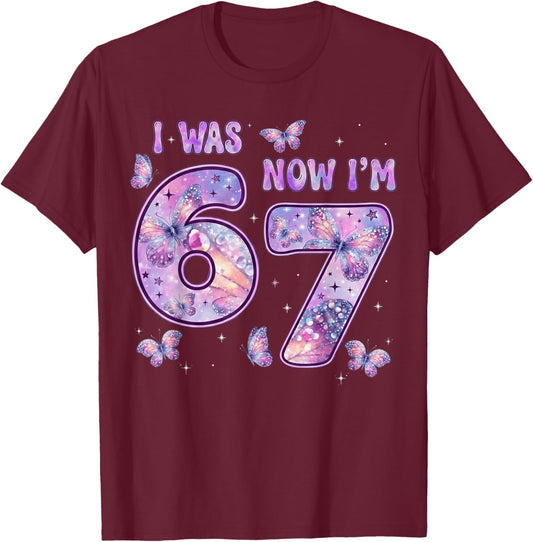 Butterfly 7th Birthday I was 6 Now I'm 7 Birthday Girl Kids T-Shirt - T-Shirt | Maroon