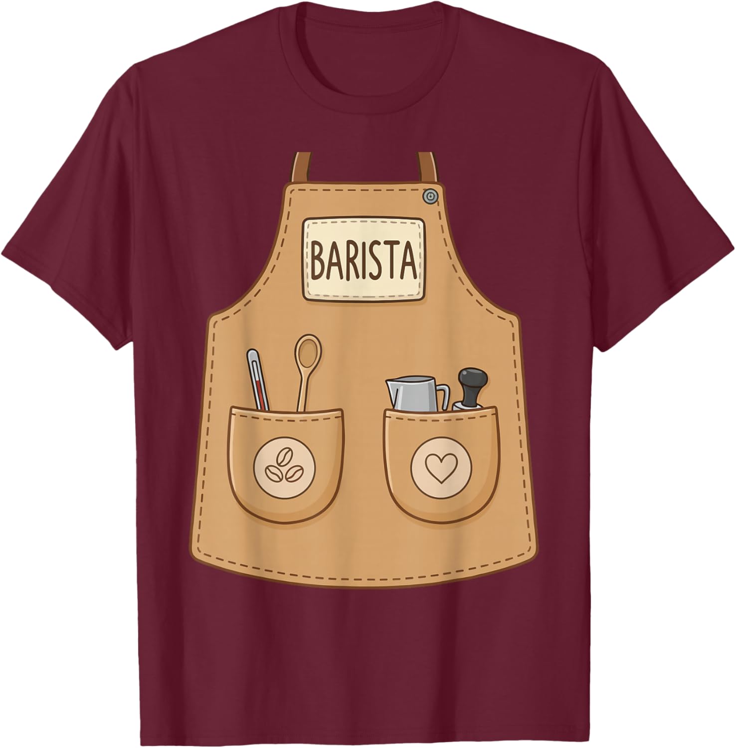 Barista Funny Cute Apron Coffee Espresso Costume T-Shirt - T-Shirt | Maroon