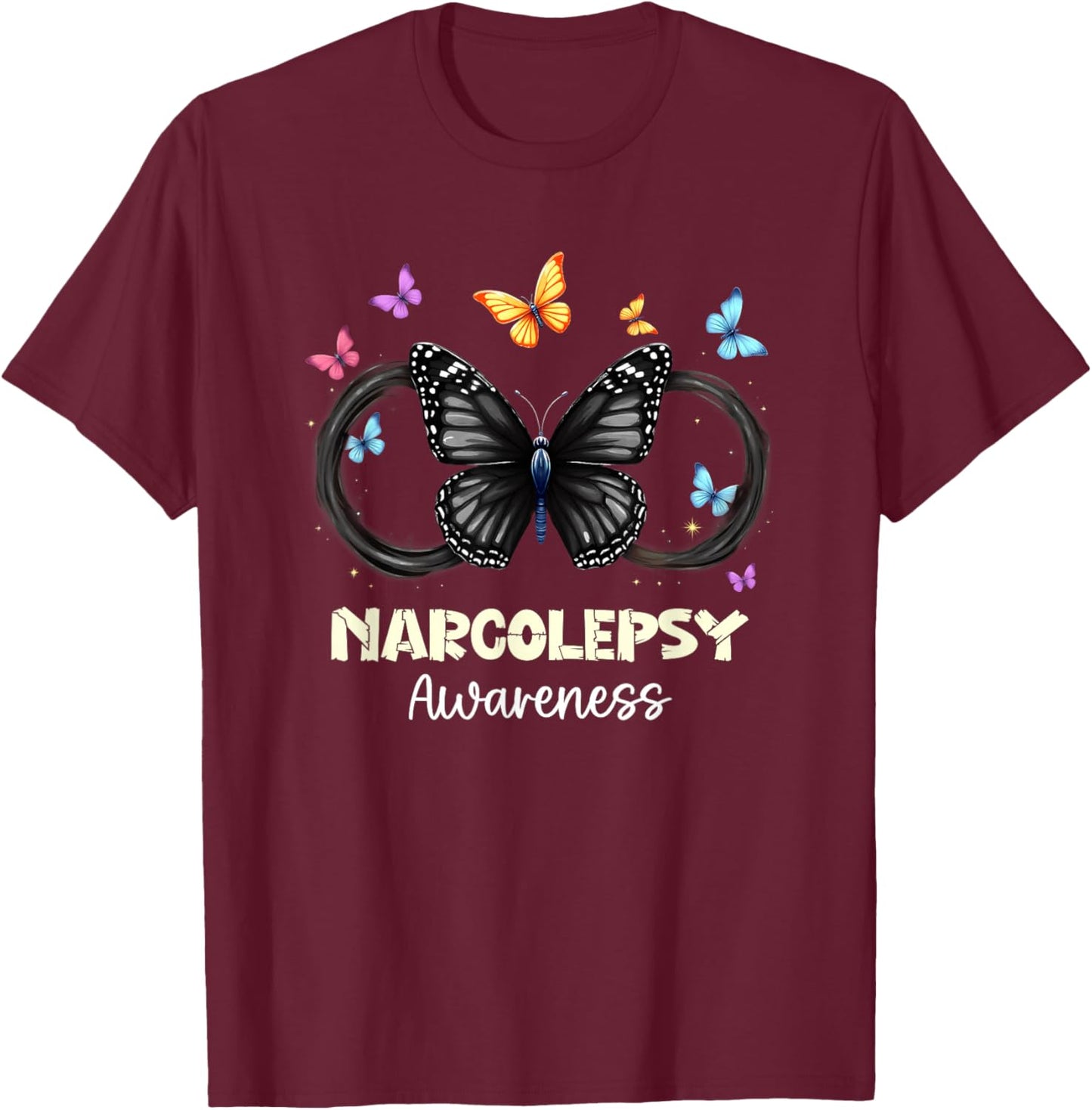 Butterfly Infinity Narcolepsy Awareness T-Shirt - T-Shirt | Maroon