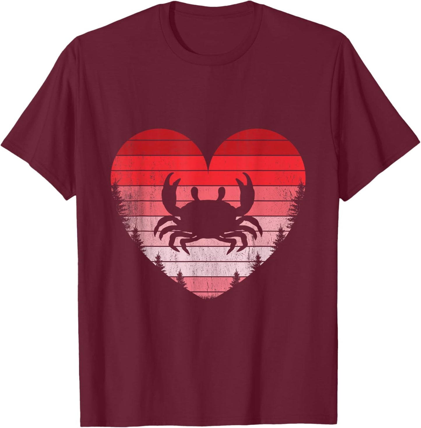 Crab Heart Love Valentines Day Vintage Retro Sunset T-Shirt - T-Shirt | Maroon