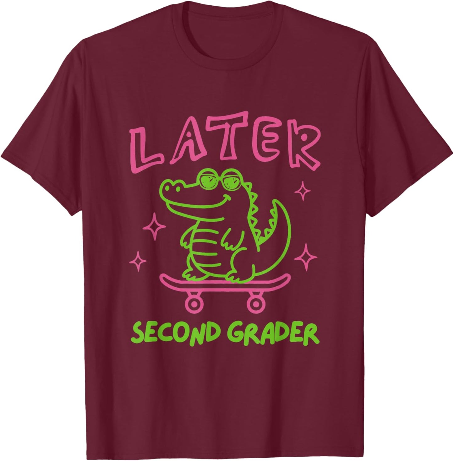 Striped Second Grade See You Later Alligator Summer Teacher T-Shirt - T-Shirt | Maroon