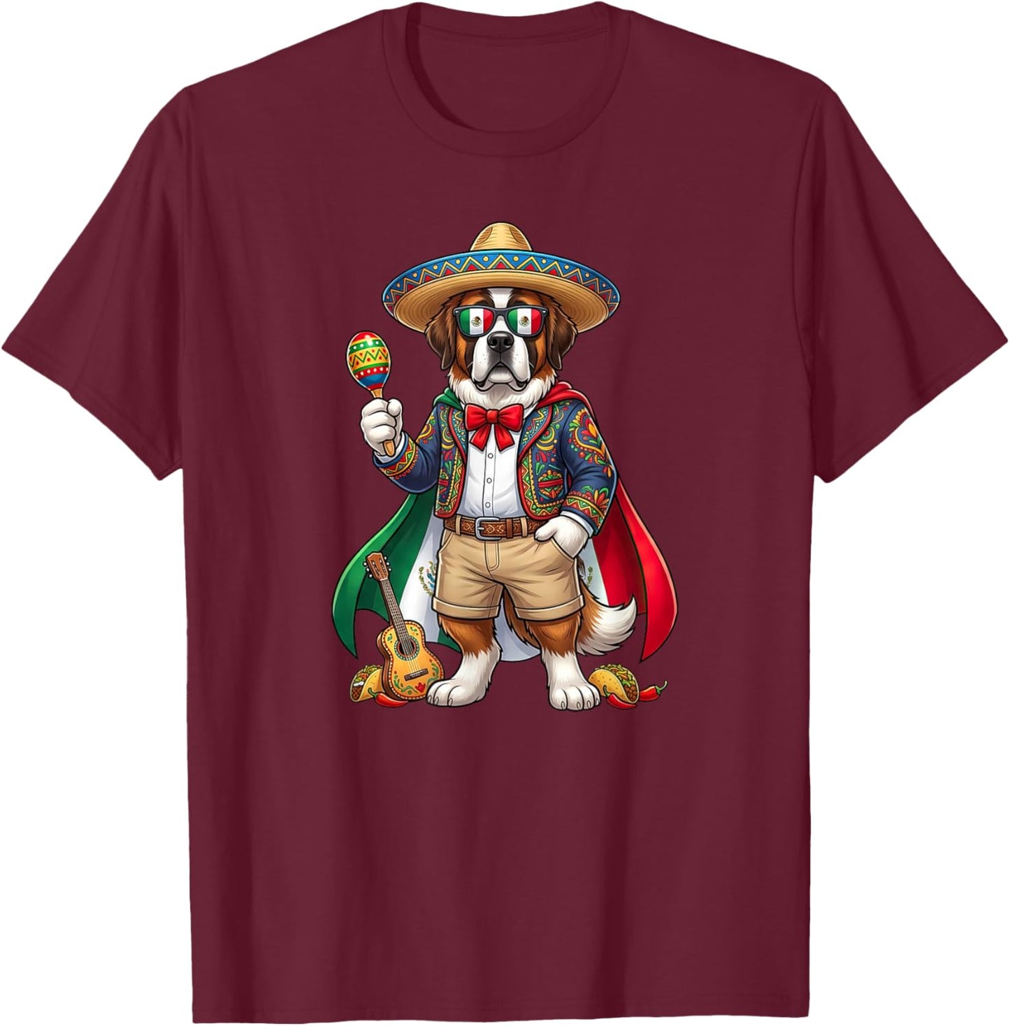 Funny Saint Bernard Cinco De Mayo Kids Mexican T-Shirt - T-Shirt | Maroon