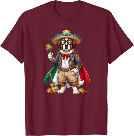 Funny Saint Bernard Cinco De Mayo Kids Mexican T-Shirt - T-Shirt | Maroon