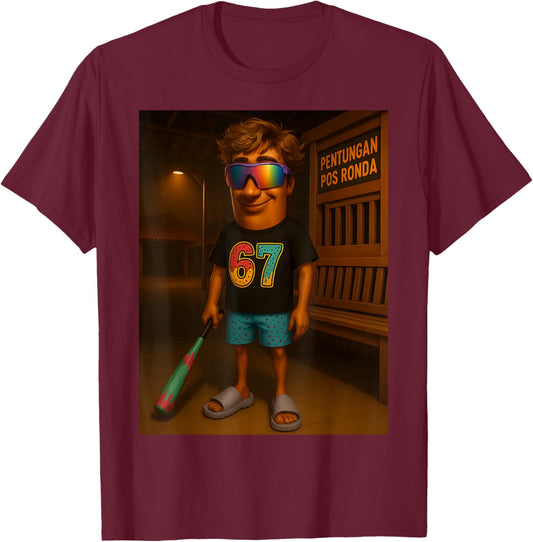67 Ice Cream Drip Tung Tung Tung Sahur Brainrot Meme T-Shirt - T-Shirt | Maroon