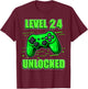 Gaming Level 24 Unlocked Video Games 24th Gamer Birthday T-Shirt - T-Shirt | Maroon