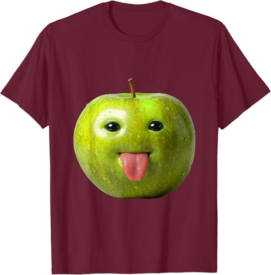 AI Apple with Tongue Freaky Meme Silly AI Apple Humor T-Shirt - T-Shirt | Maroon