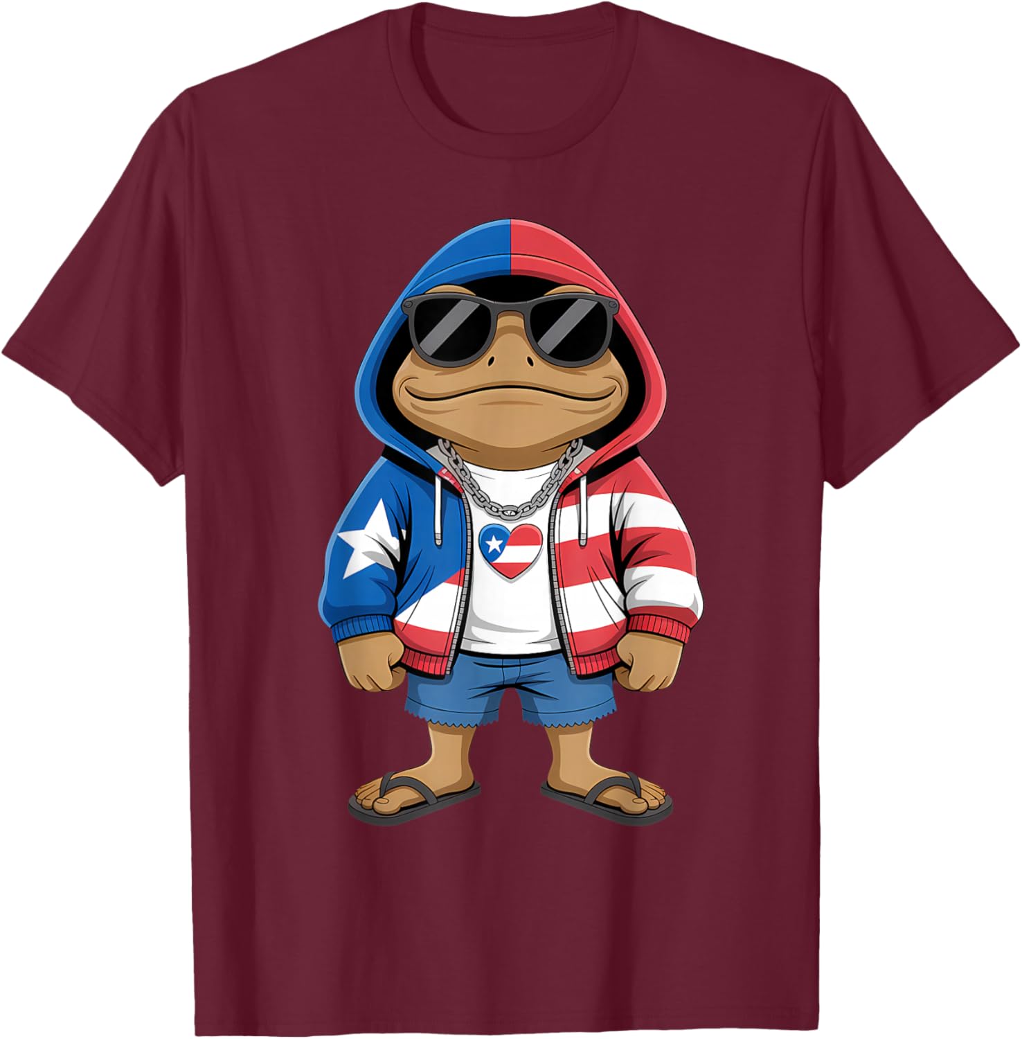 Coqui Frog Puerto Rico Taino Puerto Rican Flag Boricua T-Shirt - T-Shirt | Maroon