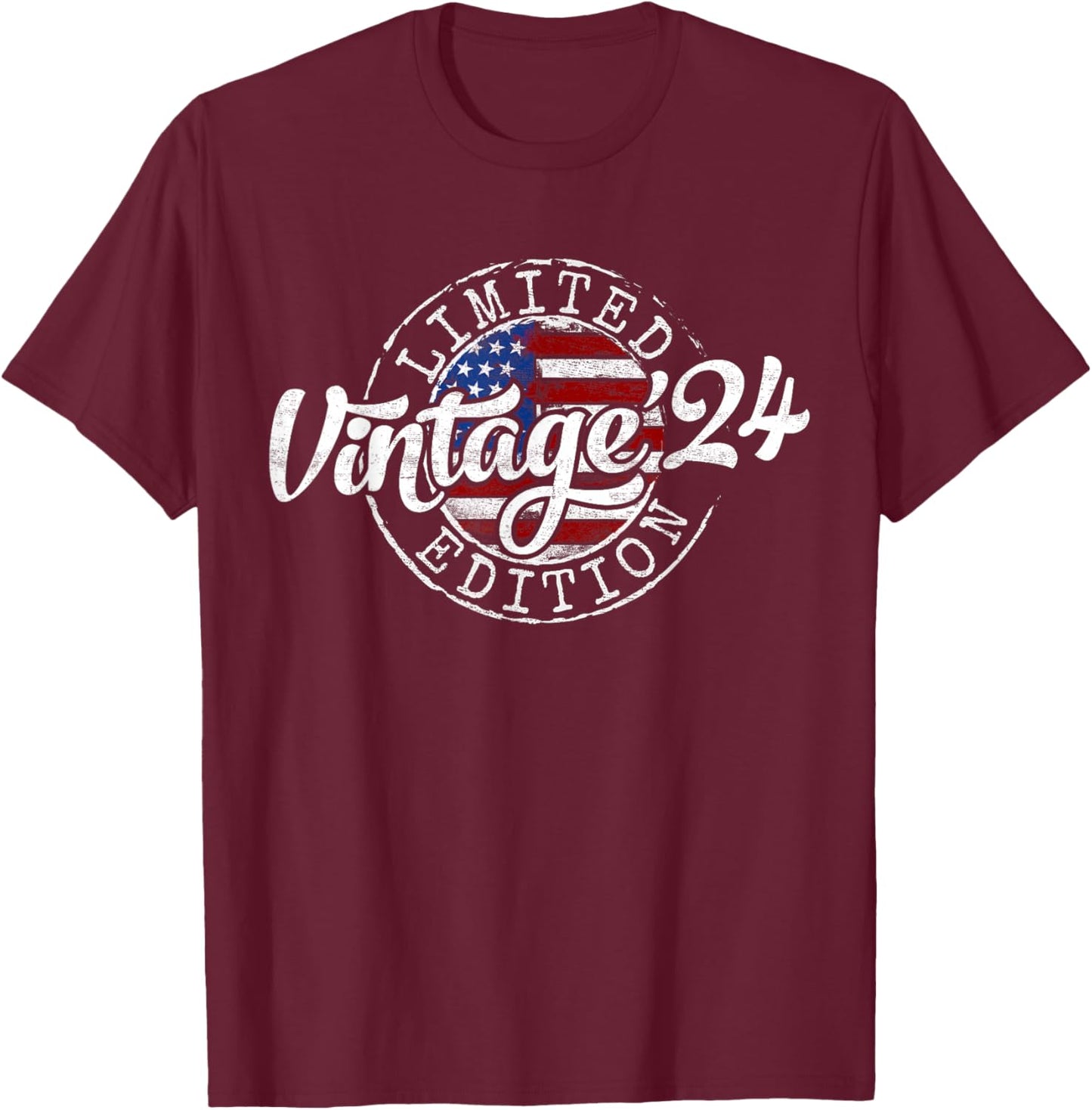 Vintage 2024 Stamp 2nd Birthday Gift Boy Girl 2 Year Old T-Shirt - T-Shirt | Maroon