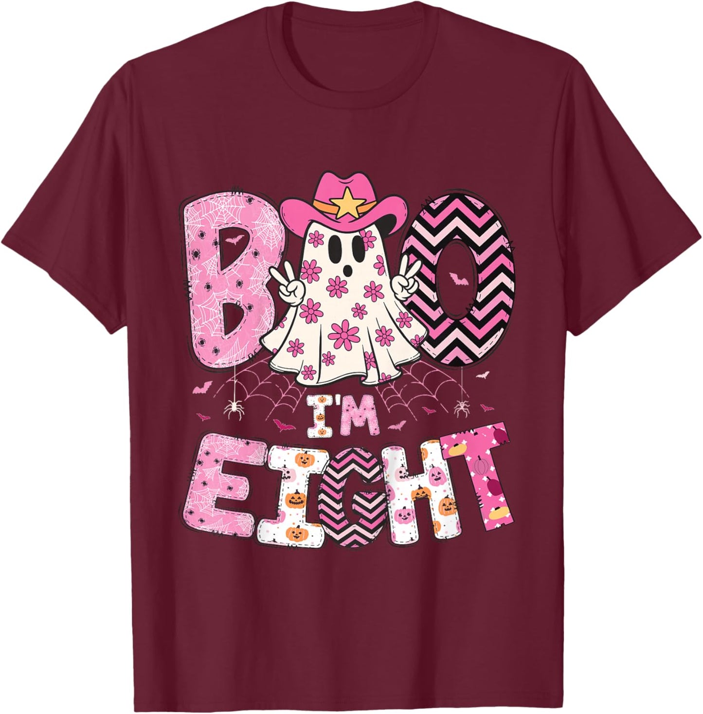 Halloween Ghost Boo I'm Eight Year 8th Birthday Eighth Girl T-Shirt - T-Shirt | Maroon