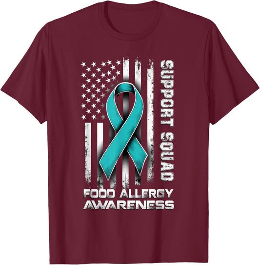 Retro Support Squad Food Allergy Awareness T-Shirt - T-Shirt | Maroon