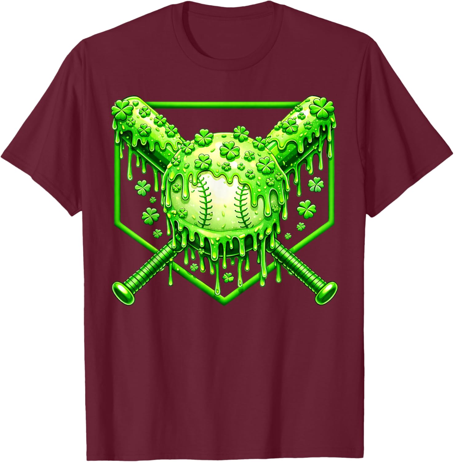 Dripping Drip Baseball Shamrock St Patricks Boy Kid T-Shirt - T-Shirt | Maroon