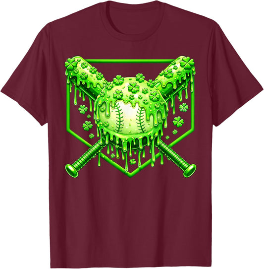 Dripping Drip Baseball Shamrock St Patricks Boy Kid T-Shirt - T-Shirt | Maroon