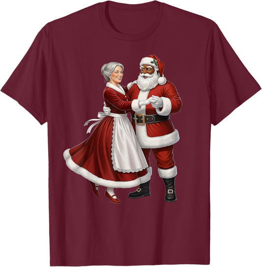 African Santa Mrs Claus Dancing African American Christmas T-Shirt - T-Shirt | Maroon