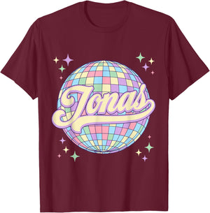 Retro Jonas First Name Personalized Disco 80s Birthday T-Shirt - T-Shirt | Maroon