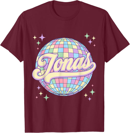 Retro Jonas First Name Personalized Disco 80s Birthday T-Shirt - T-Shirt | Maroon