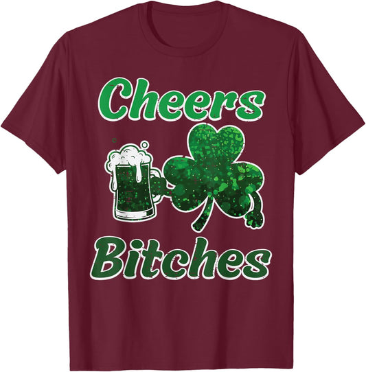 St Patricks Day Cheers Shamrock Funny Saint Pattys Women Men T-Shirt - T-Shirt | Maroon