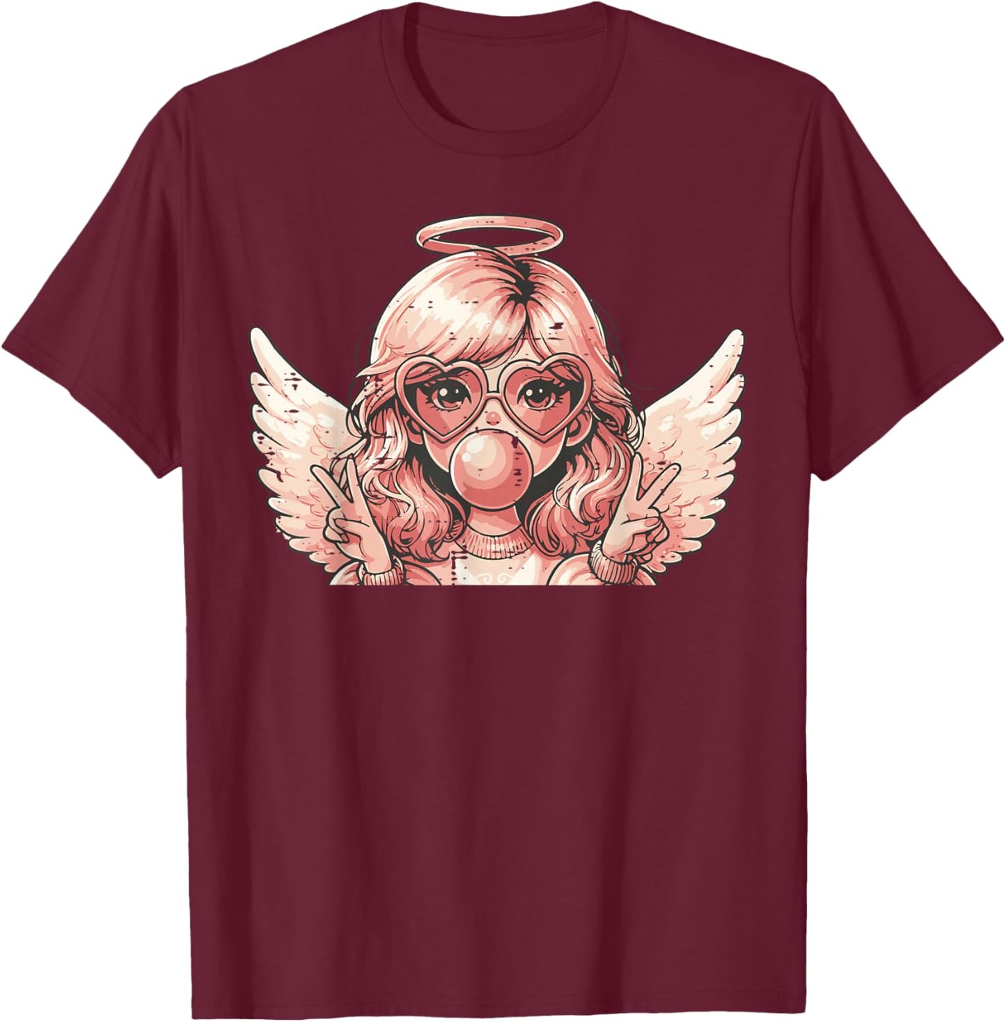 Valentines Day Angel Heart Bubblegum Girls Kids Women T-Shirt - T-Shirt | Maroon