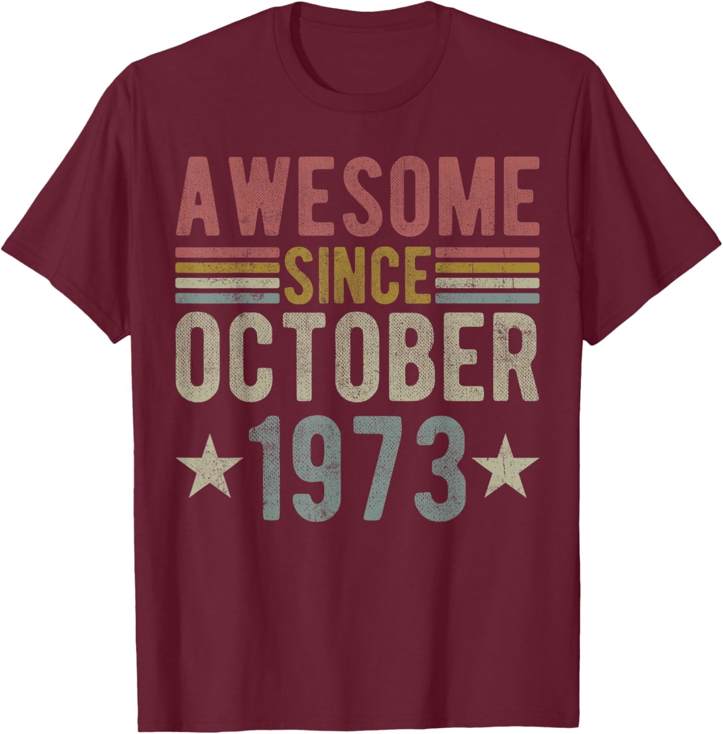Awesome Since October 1973 52 Years Old 52nd Anniversary T-Shirt - T-Shirt | Maroon
