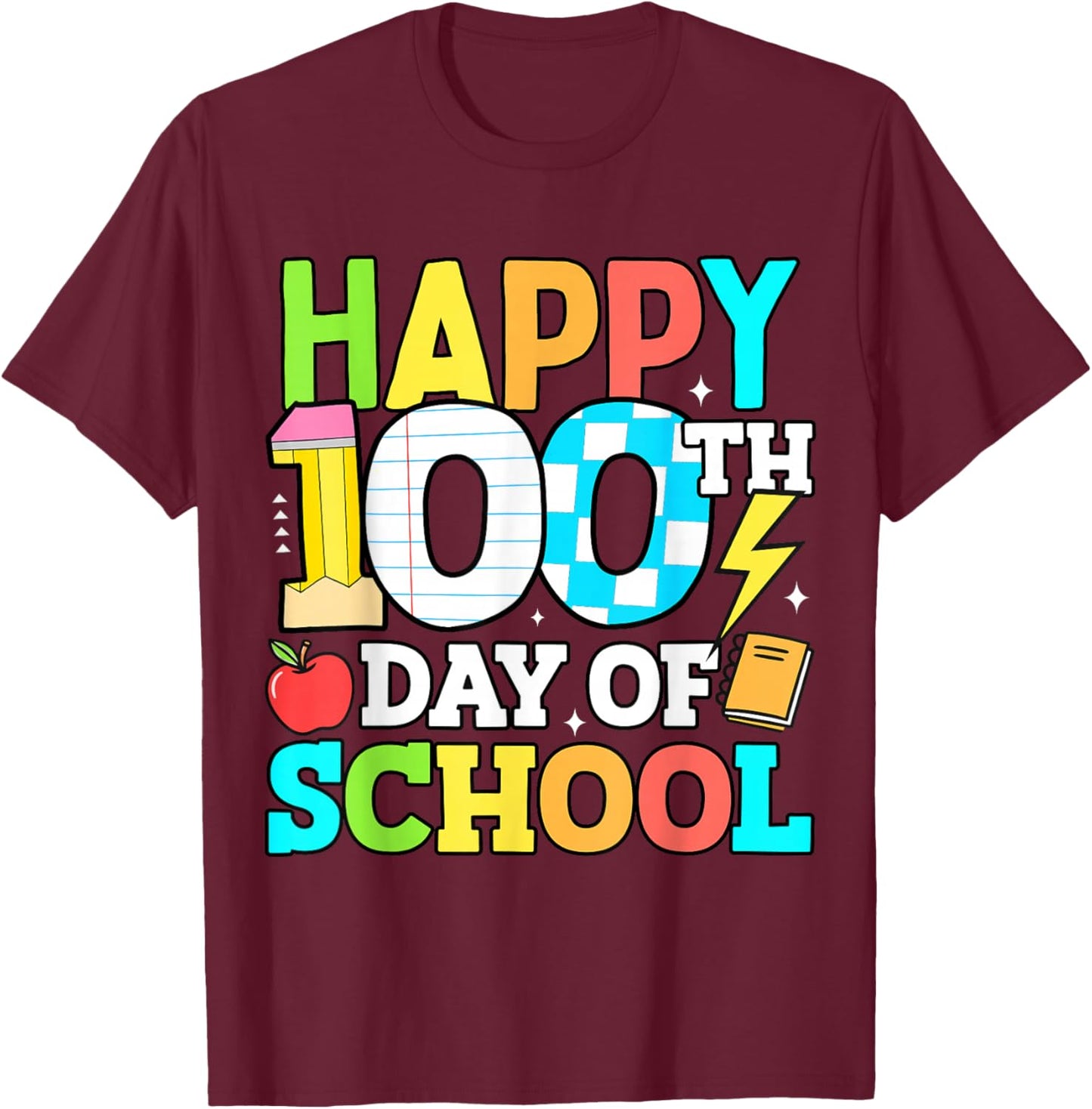 Happy 100 Days of School Teacher 100th Day of School Kids T-Shirt - T-Shirt | Maroon