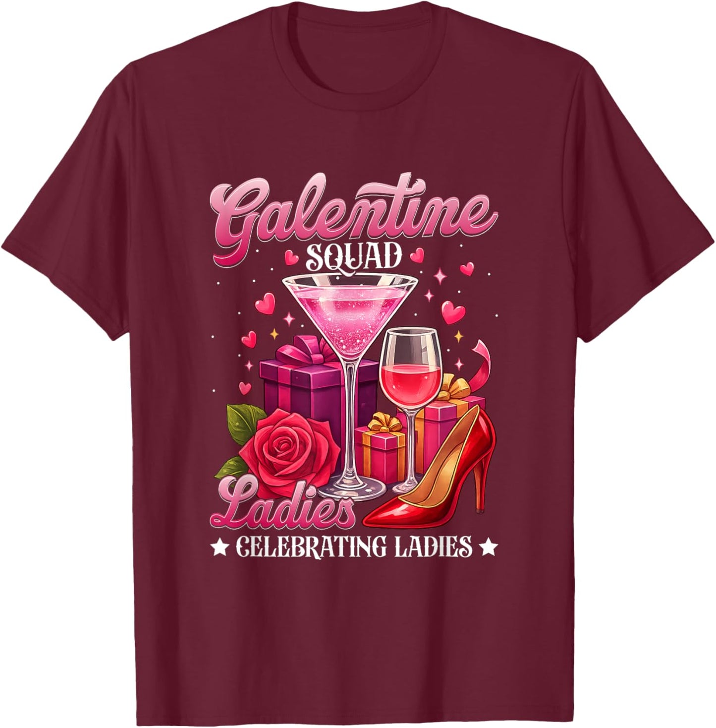 Galentine Squad Ladies Martini Party Celebration Design T-Shirt - T-Shirt | Maroon