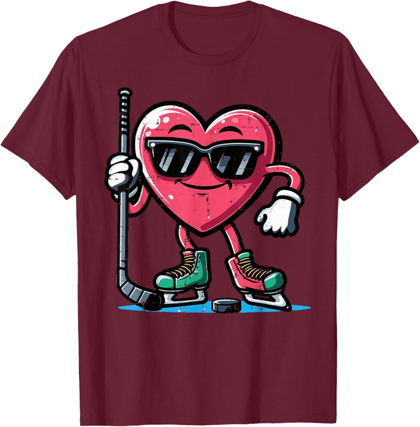 Valentines Day Heart Ice Hockey Player Men Boys Kids Teens T-Shirt - T-Shirt | Maroon
