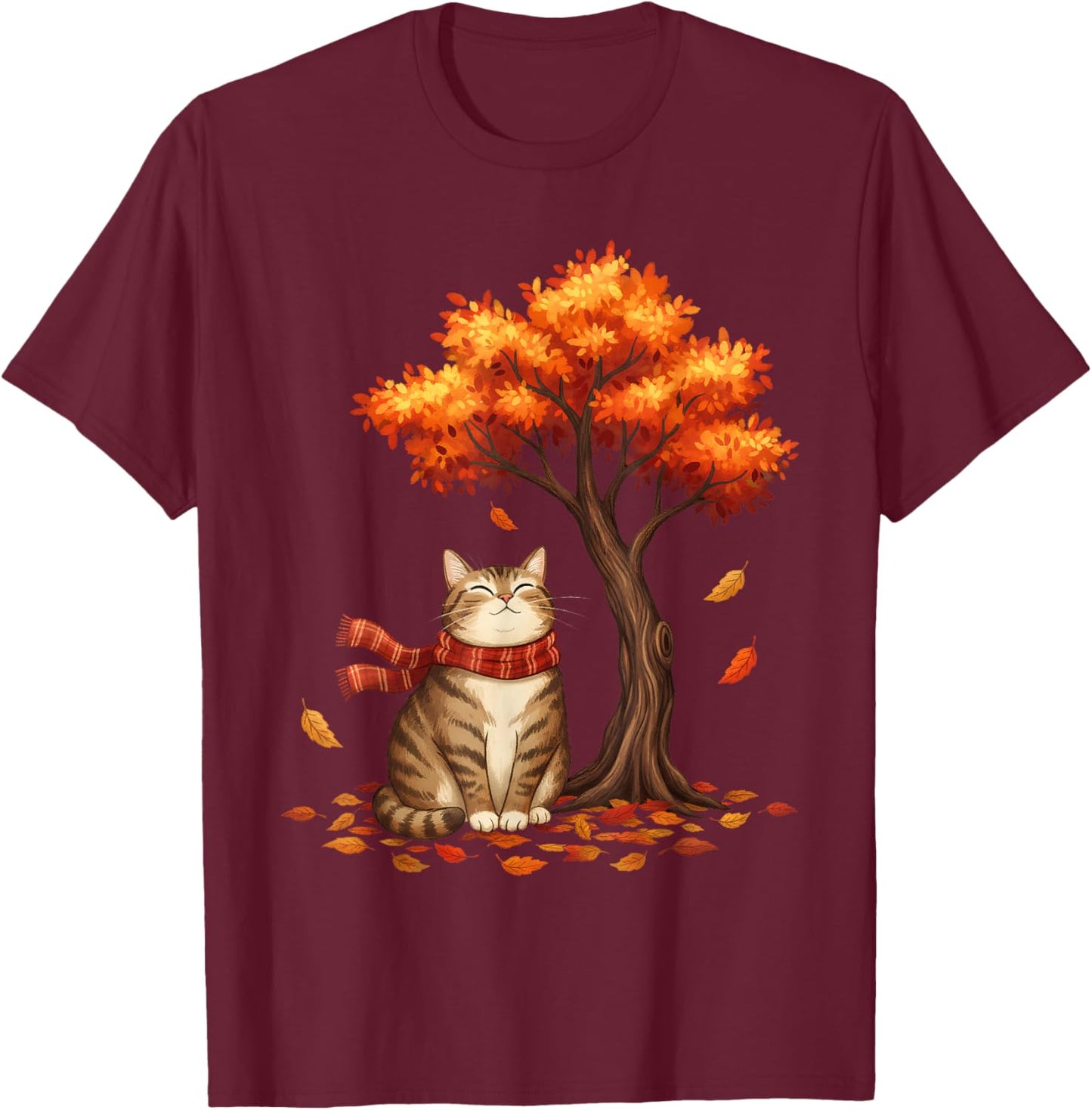 Cute Cat Leaf Thanksgiving Fall Autumn Kitty Meow Costume T-Shirt - T-Shirt | Maroon