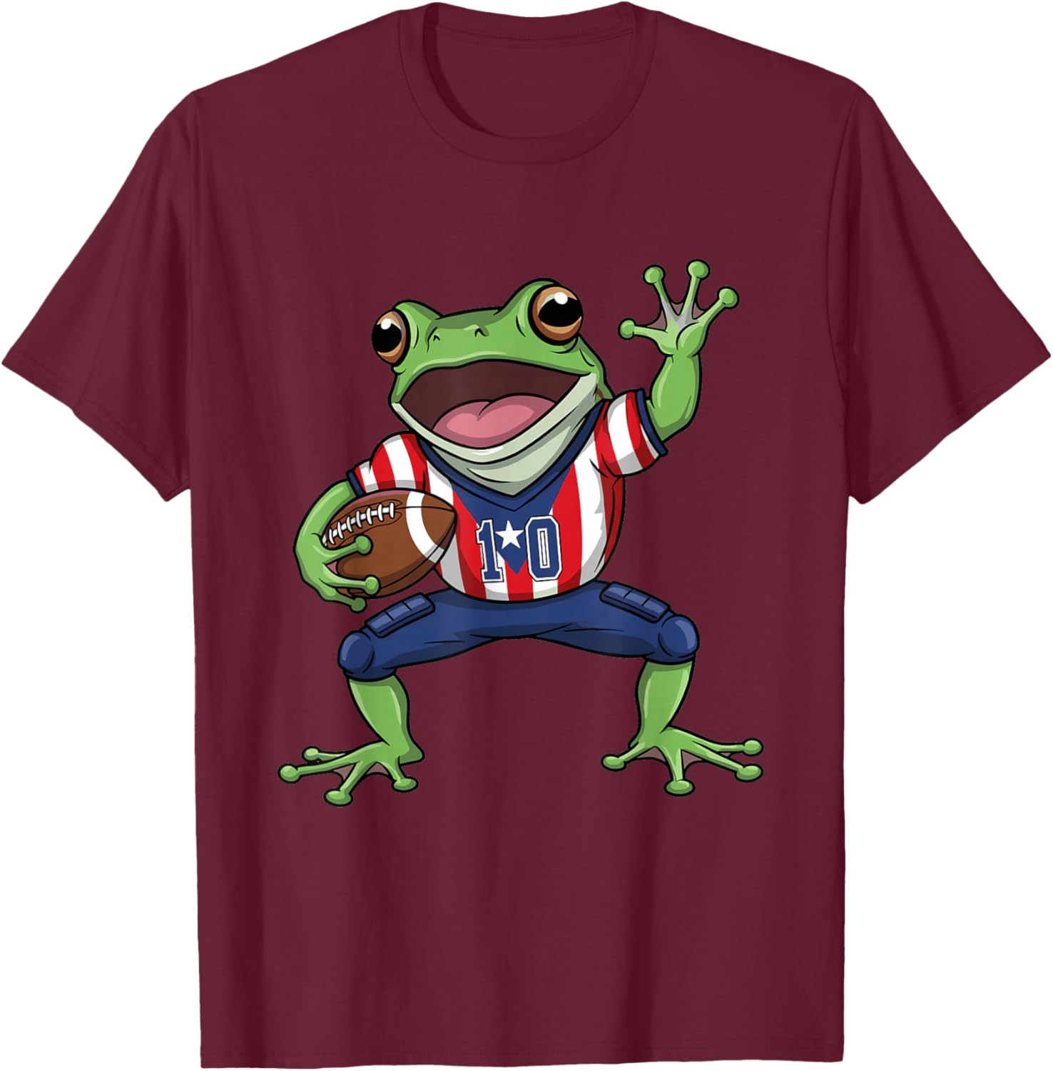 Funny Coqui Frog Puerto Rico Flag Football Boricua T-Shirt - T-Shirt | Maroon