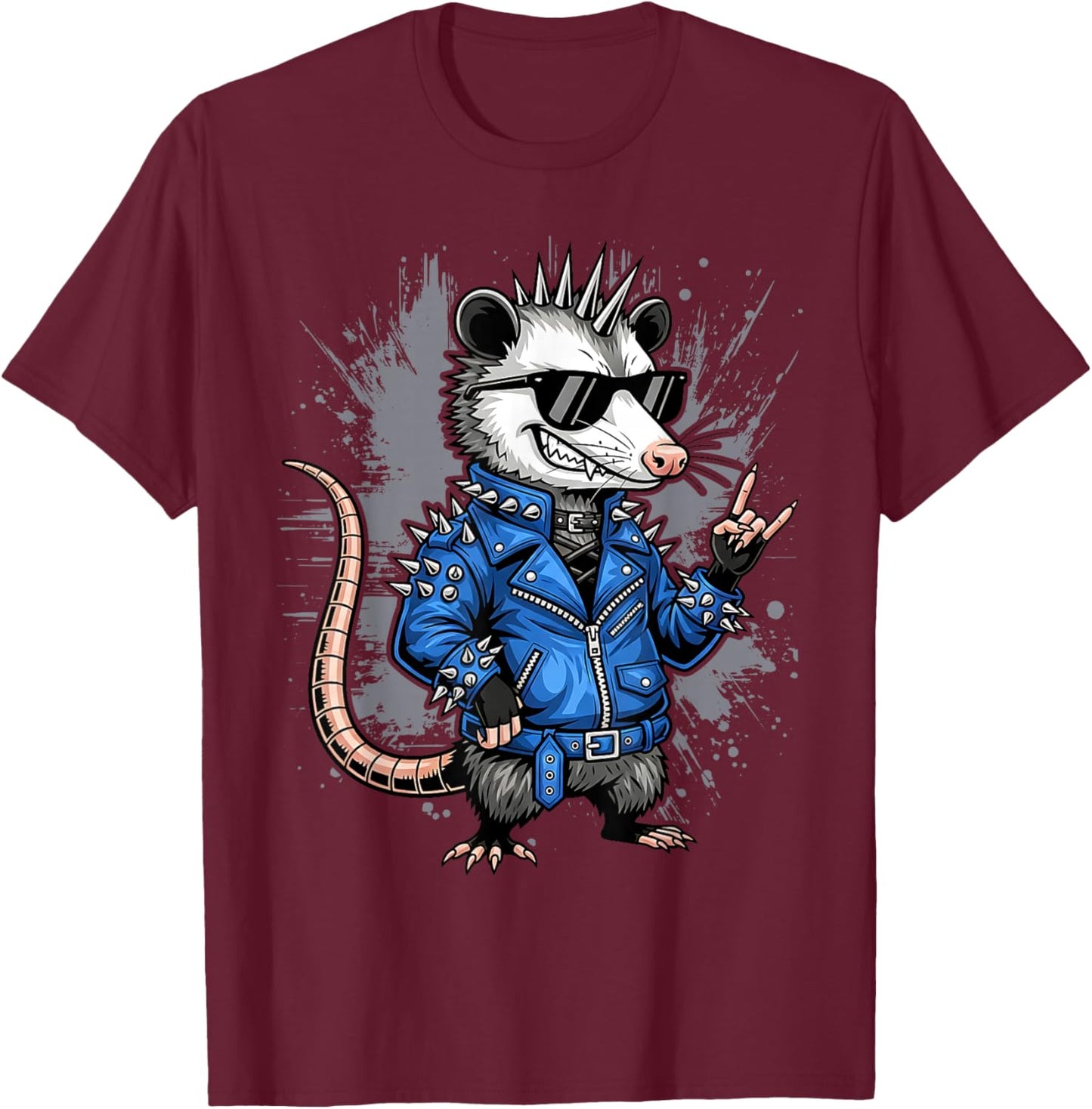 Punk Rocker Possum Funny Rock and Roll Opossum Music Lover T-Shirt - T-Shirt | Maroon