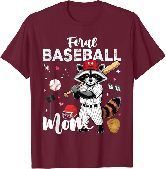 Retro Raccoon Feral Baseball Mom Trash Panda Sport Lover T-Shirt - T-Shirt | Maroon