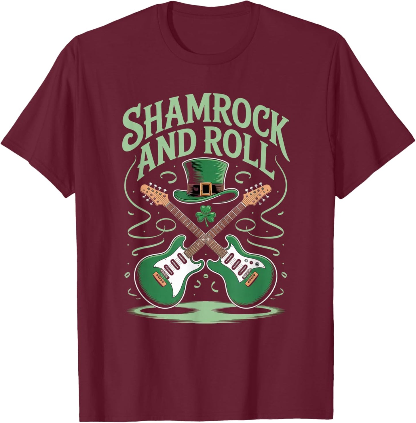Shamrock and Roll Clover St Patrick's Day Guitar Music Gifts T-Shirt - T-Shirt | Maroon