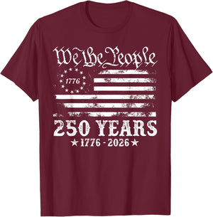 Vintage 250 Years American Flag 1776 2026 250th USA Birthday T-Shirt - T-Shirt | Maroon