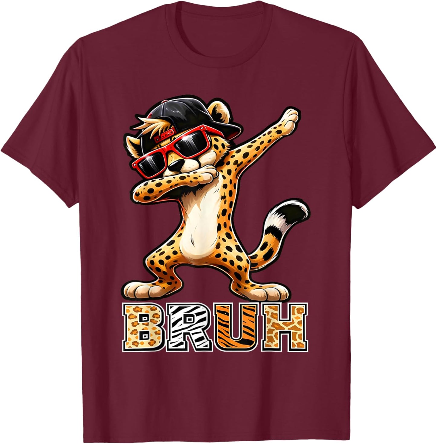 Bruh Cheetah Meme Men Boys Animal Print Kids T-Shirt - T-Shirt | Maroon