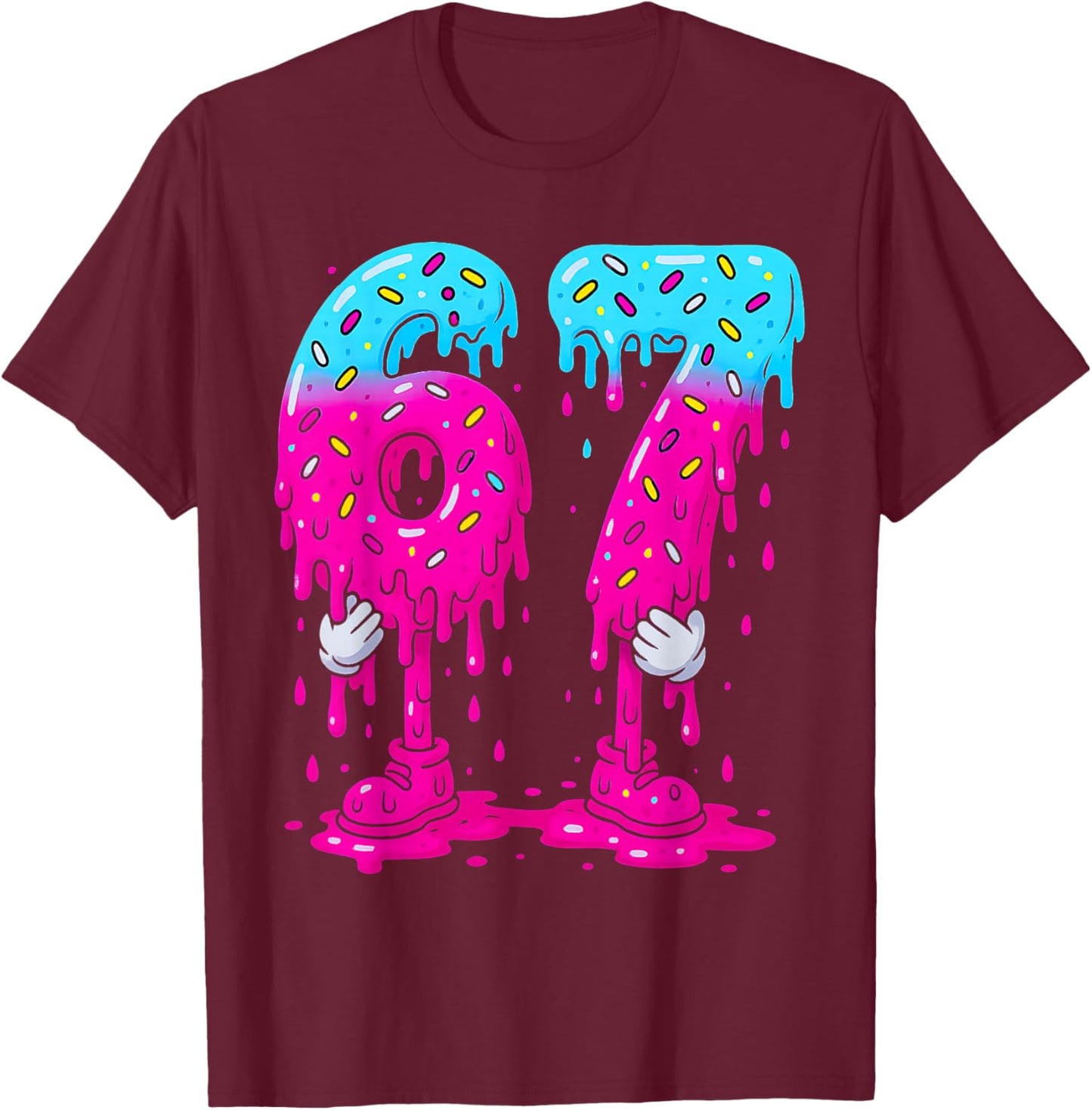 Six Seven Ice Cream Drip Sports Cool Meme 67 Funny Number T-Shirt - T-Shirt | Maroon