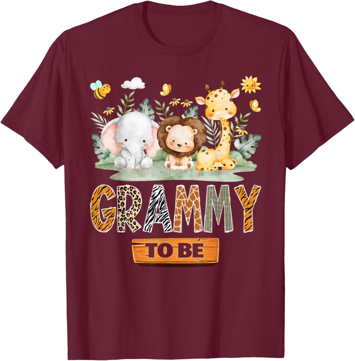 Grammy to Be Safari Jungle Animal Gender Reveal Party T-Shirt - T-Shirt | Maroon